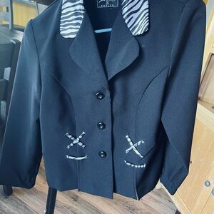 Black Women's Jacket with Zebra Print Accents